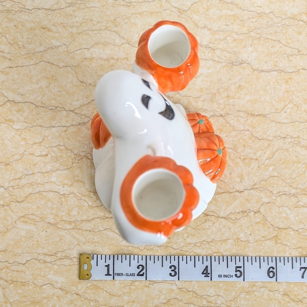 Vintage Fitz & Floyd Halloween Pair Ceramic Candle Holder Ghost Pumpkin Figurine - Picture 11 of 15